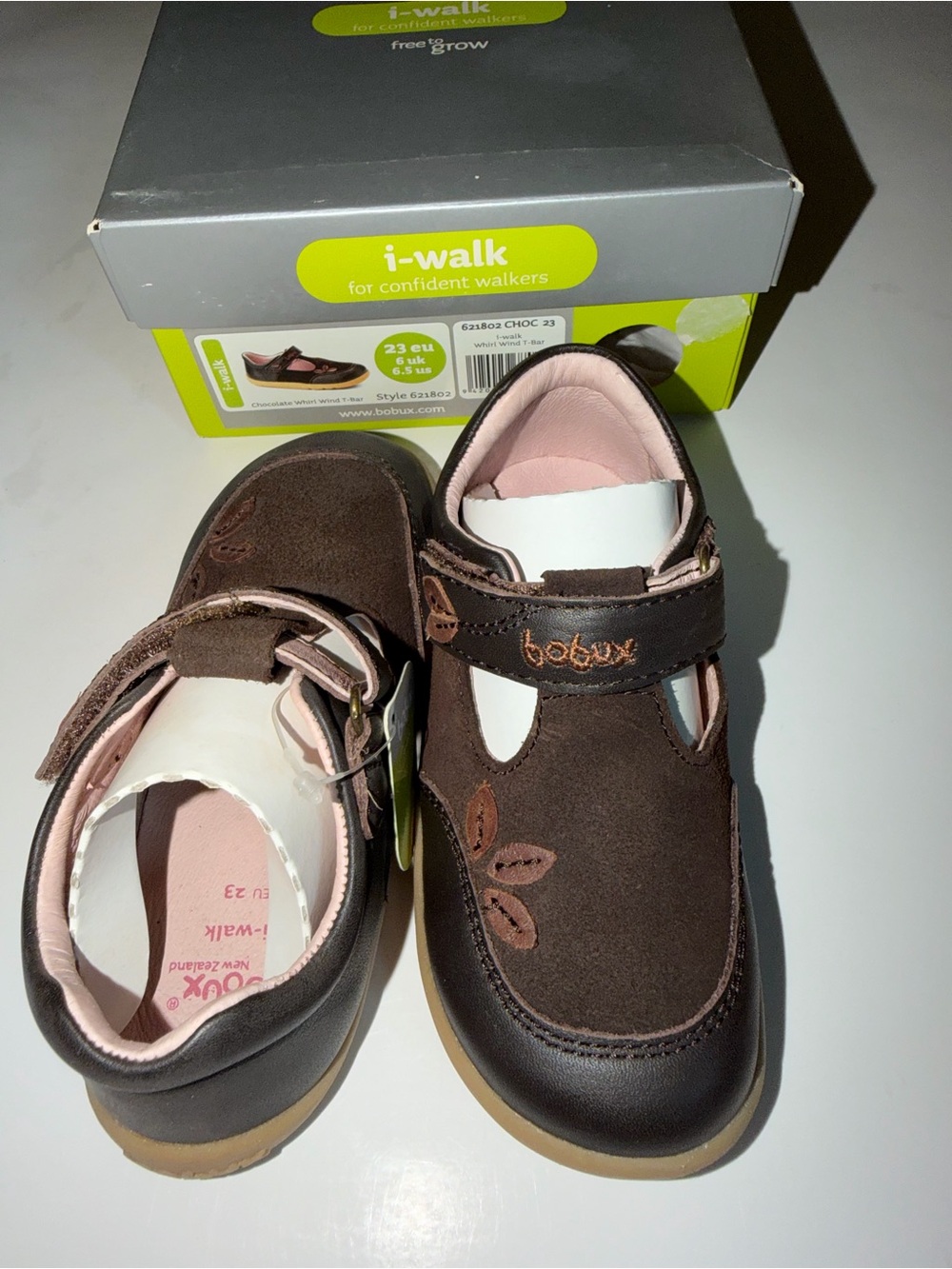 Bobux Brown and Pink Leather Mary Jane Toddler Shoes- CHOOSE SIZE
